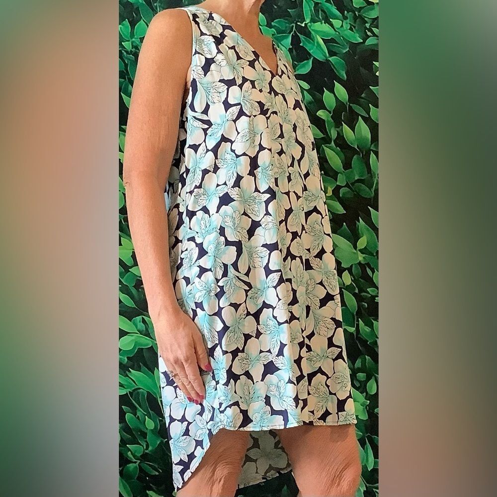 🌼 GAP Navy, Aqua & White Floral Slip Dress – Size M - Picture 5 of 7